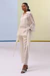 Buy_Sue Mue_Off White Handwoven Chanderi Mulmul Eman Side Tie Asymmetric With Pant 