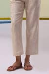 Sue Mue_Beige Pure Linen Embroidered Gara Shirt Collar Aami High-low With Pant _Online_at_Aza_Fashions