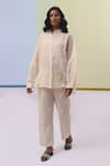 Buy_Sue Mue_Beige Pure Linen Embroidered Thread Shirt Collar Fana Floral Applique With Pant _at_Aza_Fashions