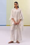 Buy_Sue Mue_Off White Pure Linen Embroidered Silk Thread Shirt Hyat High-low With Pant _at_Aza_Fashions