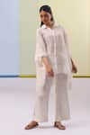 Shop_Sue Mue_Off White Pure Linen Embroidered Silk Thread Shirt Hyat High-low With Pant _Online_at_Aza_Fashions