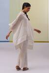 Sue Mue_Off White Pure Linen Embroidered Silk Thread Shirt Hyat High-low With Pant _at_Aza_Fashions