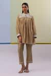 Buy_Sue Mue_Beige Handwoven Cotton Chanderi Embroidery Gara Nuri And Dori Tunic With Pant _at_Aza_Fashions