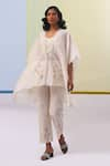 Buy_Sue Mue_Off White Handwoven Cotton Chanderi Embroidery Arwa Daisy Kimono Top Pant Set _at_Aza_Fashions