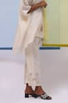 Shop_Sue Mue_Off White Handwoven Cotton Chanderi Embroidery Arwa Daisy Kimono Top Pant Set _Online_at_Aza_Fashions