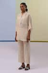 Shop_Sue Mue_Off White Handwoven Cotton Chanderi Nahta Fleur Patch Tunic With Pant 