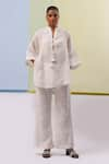 Buy_Sue Mue_Off White Pure Linen Embroidery Thread Chinese Eshal Rose Tunic With Pant _at_Aza_Fashions