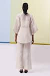 Shop_Sue Mue_Off White Pure Linen Embroidery Thread Chinese Eshal Rose Tunic With Pant _at_Aza_Fashions