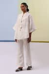 Buy_Sue Mue_Off White Pure Linen Embroidery Thread Chinese Eshal Rose Tunic With Pant _Online_at_Aza_Fashions