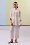 Buy_Sue Mue_Off White Pure Linen Embroidery Thread Eana Tropical Flora Tunic With Pant _at_Aza_Fashions