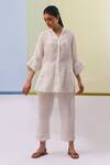 Buy_Sue Mue_Off White Pure Linen Embroidery Thread Eana Tropical Flora Tunic With Pant _Online_at_Aza_Fashions