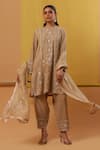 Buy_Sue Mue_Beige Handwoven Cotton Tissue Embroidery Thread High Zakia Ambrosia Kurta Set _at_Aza_Fashions