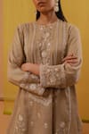 Buy_Sue Mue_Beige Handwoven Cotton Tissue Embroidery Thread High Zakia Ambrosia Kurta Set _Online_at_Aza_Fashions