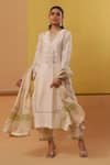 Buy_Sue Mue_Off White Handwoven Silk Chanderi Embroidery Thread Afni Dahlia Bloom Kurta Set _at_Aza_Fashions