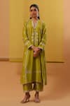 Sue Mue_Off White Handwoven Silk Chanderi Embroidery Aiza Bahar And Zari Kurta Set _at_Aza_Fashions