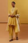 Buy_Sue Mue_Yellow Handwoven Cotton Tissue Embroidery Thread Feba Gulbahar Anarkali Set _at_Aza_Fashions