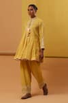 Buy_Sue Mue_Yellow Handwoven Cotton Tissue Embroidery Thread Feba Gulbahar Anarkali Set 