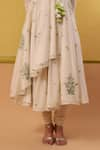 Sue Mue_Off White Handwoven Chanderi Mulmul Taia Flora Vine Angarkha Anarkali Set _at_Aza_Fashions