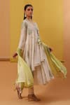 Buy_Sue Mue_Off White Handwoven Chanderi Mulmul Taia Flora Vine Angarkha Anarkali Set 