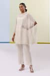 Buy_Sue Mue_Off White Pure Silk Organza Embroidery Sequin Maavi Misty Bloom Cape Pant Set _at_Aza_Fashions