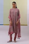 Buy_Sue Mue_Pink Pure Silk Georgette Embroidery Sequin Hana Petunia Zari Pearl Kurta Set _at_Aza_Fashions