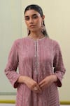 Sue Mue_Pink Pure Silk Georgette Embroidery Sequin Hana Petunia Zari Pearl Kurta Set _Online_at_Aza_Fashions