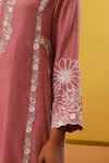 Sue Mue_Pink Handwoven Chanderi Mulmul Embroidery Thread Fasha Straight Kurta Set _at_Aza_Fashions