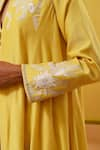 Buy_Sue Mue_Yellow Handwoven Silk Chanderi Embroidery Thread Cape Nyza Jacket Pant Set _Online_at_Aza_Fashions