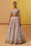 Shop_Sue Mue_Off White Handwoven Cotton Tissue Embroidery Floral Gulaab Bridal Lehenga Set _at_Aza_Fashions