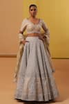 Buy_Sue Mue_Off White Pure Silk Organza Barika Swarovski Crystal Bridal Lehenga Set _at_Aza_Fashions