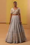 Shop_Sue Mue_Off White Pure Silk Organza Barika Swarovski Crystal Bridal Lehenga Set _at_Aza_Fashions