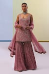 Buy_Sue Mue_Pink Pure Silk Georgette Embroidery Zardozi Scoop Afee Sequin Kurta Gharara Set _at_Aza_Fashions