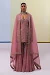 Buy_Sue Mue_Pink Pure Silk Georgette Embroidery Zardozi Scoop Afee Sequin Kurta Gharara Set 