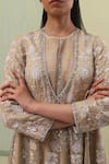 Sue Mue_Beige Pure Silk Organza Embroidery Thread Round Nida Dabka Angarkha Set _Online_at_Aza_Fashions