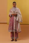 Buy_Sue Mue_Pink Pure Silk Organza Embroidery Pitta Band Collar Alizha Floral Kurta Set _at_Aza_Fashions