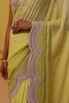 Buy_Sue Mue_Green Pure Shimmer Georgette Embellished Hafia Scallop Border Saree With Blouse _Online_at_Aza_Fashions