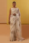 Buy_Sue Mue_Off White Pure Silk Organza Embroidery Sequin Fabia Floral Saree With Blouse _at_Aza_Fashions