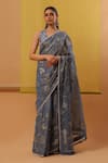 Buy_Sue Mue_Blue Handwoven Cotton Tissue Embroidery Pitta Afifa Zari Saree With Blouse _at_Aza_Fashions