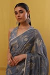 Buy_Sue Mue_Blue Handwoven Cotton Tissue Embroidery Pitta Afifa Zari Saree With Blouse _Online_at_Aza_Fashions