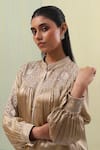 Buy_Sue Mue_Beige Pure Silk Satin Embroidery Thread Band Aafa Sleeve Shirt Kurta Pant Set _Online_at_Aza_Fashions