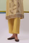 Buy_Sue Mue_Yellow Pure Silk Georgette Embroidery Thread Band Collar Nuha Kurta Set _Online_at_Aza_Fashions