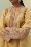 Shop_Sue Mue_Yellow Pure Silk Organza Embroidery Thread Round Mahiz Sequin Work Kurta Set _Online_at_Aza_Fashions