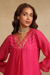 Trendy tokari_Pink Silk Chanderi Placement Woven Floral Brocade V A-line Kurta And Pant Set _Online_at_Aza_Fashions