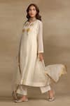 Trendy tokari_Ivory Silk Chanderi Placement Woven Floral Brocade Pattern Yoke Kurta Pant Set _Online_at_Aza_Fashions