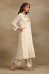 Buy_Trendy tokari_Ivory Silk Chanderi Placement Woven Floral Brocade Pattern Yoke Kurta Pant Set _Online_at_Aza_Fashions