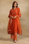 Buy_Trendy tokari_Orange Silk Chanderi Embroidered Yoke Sequin Round Neck Kurta Pant Set _at_Aza_Fashions