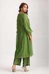 Shop_Trendy tokari_Green Silk Chanderi Placement Woven Flower Yoke Side Gathered Kurta Pant Set _at_Aza_Fashions