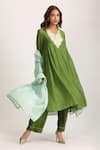 Buy_Trendy tokari_Green Silk Chanderi Placement Woven Flower Yoke Side Gathered Kurta Pant Set 