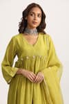 Buy_Trendy tokari_Green Silk Chanderi Placement Embellished Gota Patti Gathered Kurta Pant Set _Online_at_Aza_Fashions