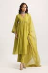 Buy_Trendy tokari_Green Silk Chanderi Placement Embellished Gota Patti Gathered Kurta Pant Set 